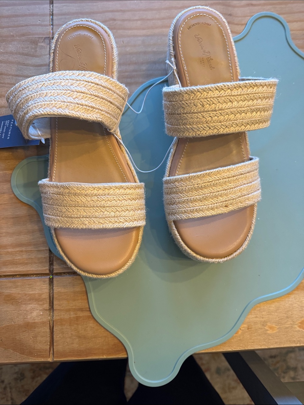 Natural Raffia Double-Strap Slide Sandals - Universal thread new with tags